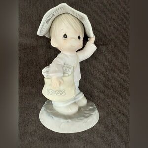 Precious Moments Porcelain Sending You Showers Of Blessings - Boy With Newspaper